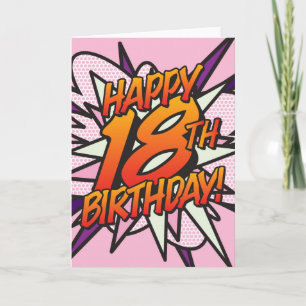Carte HEUREUX 18E ANNIVERSAIRE BD Livre Pop Art rose