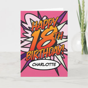 Carte HEUREUX 18E ANNIVERSAIRE BD Livre Pop Art Rose