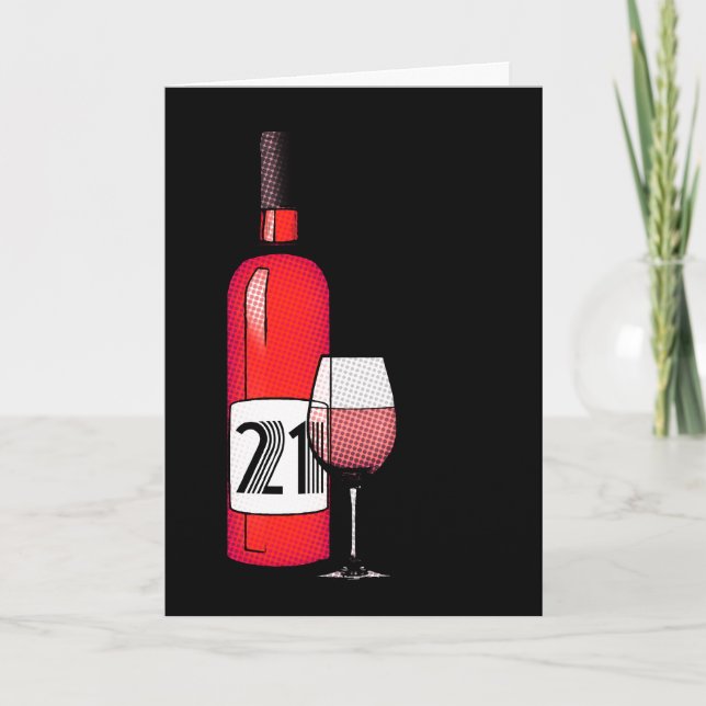 Carte heureux 21e anniversaire : bouteille de vin halfto (Devant)