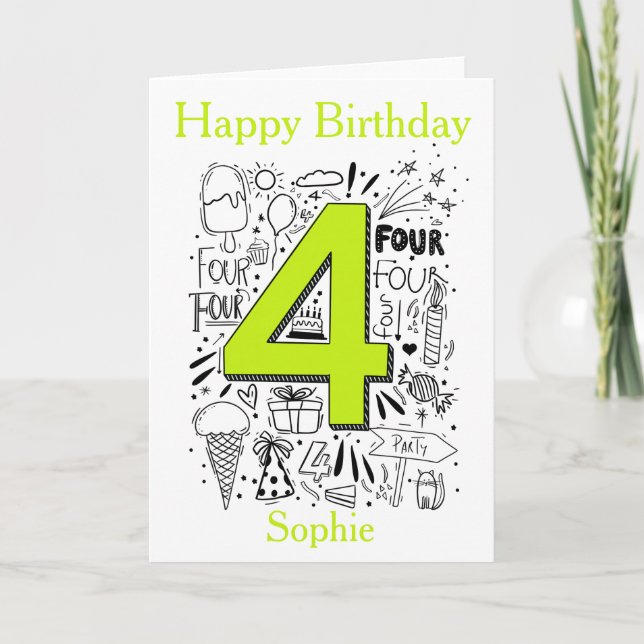 Carte heureux 4ème anniversaire nom personnalisé salutat (Devant)