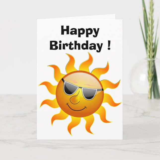 CARTE "HEUREUX ANNIVERSAIRE" COOL FACE AU SOLEIL (Devant)