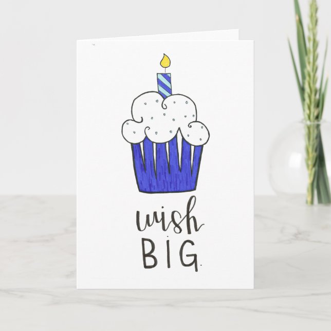 Carte heureux anniversaire cupcake calligraphie main ble (Devant)