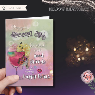 Carte Heureux anniversaire de cocktail néon élégant plié