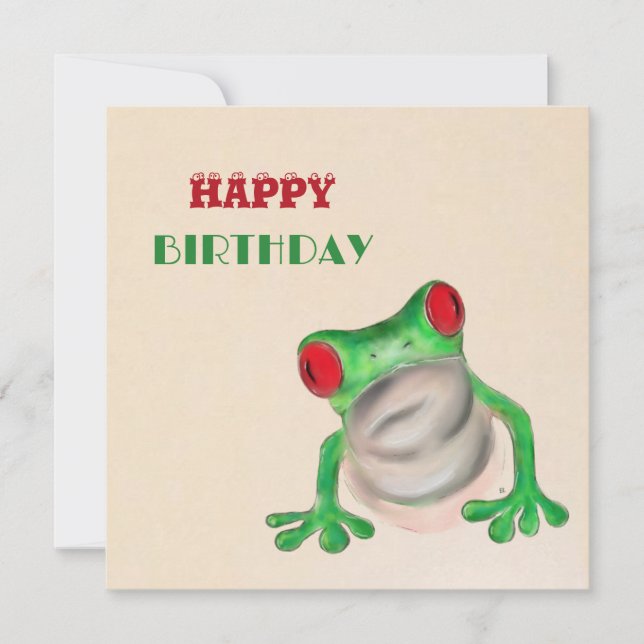 Carte Heureux anniversaire Grenouille verte salut (Devant)