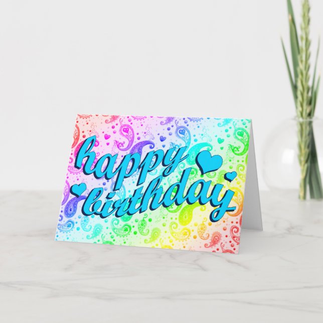 Carte heureux anniversaire : rainbow paisley : (Devant)