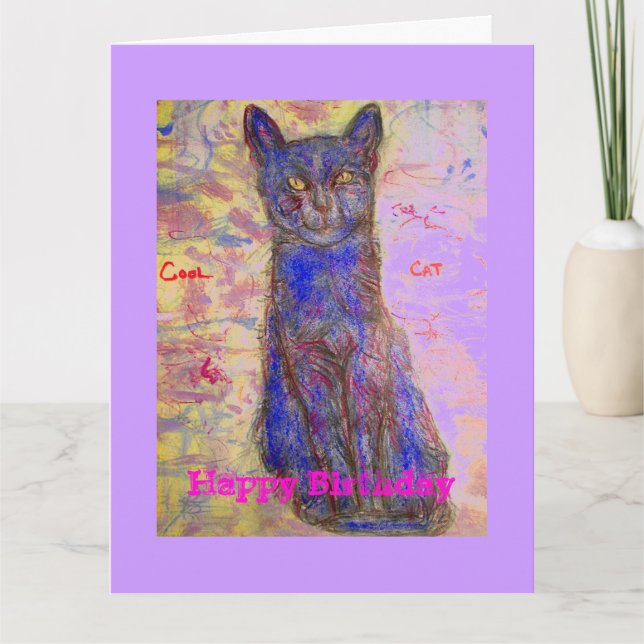 Carte heureux anniversaire tu es un chat cool (Devant)