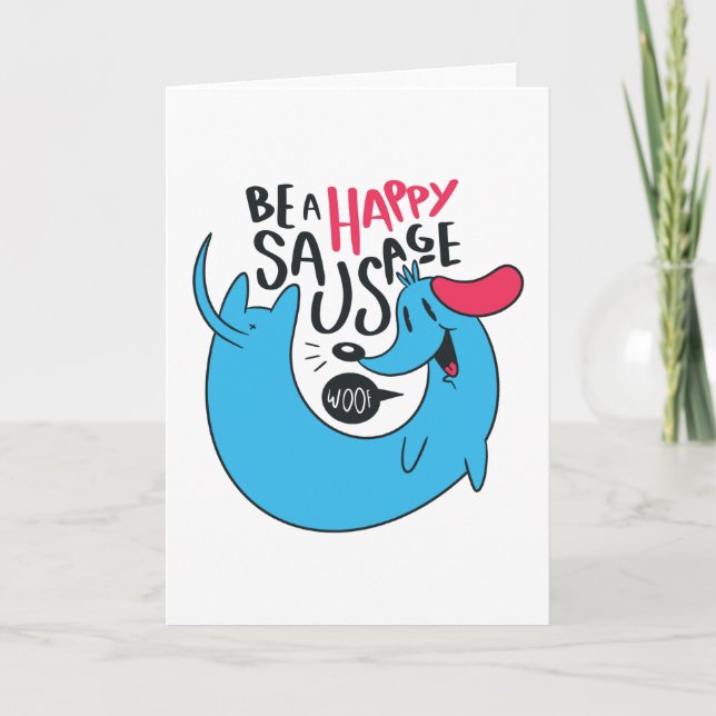 CARTE HEUREUX CHIEN DE SAUSAGE (Devant)