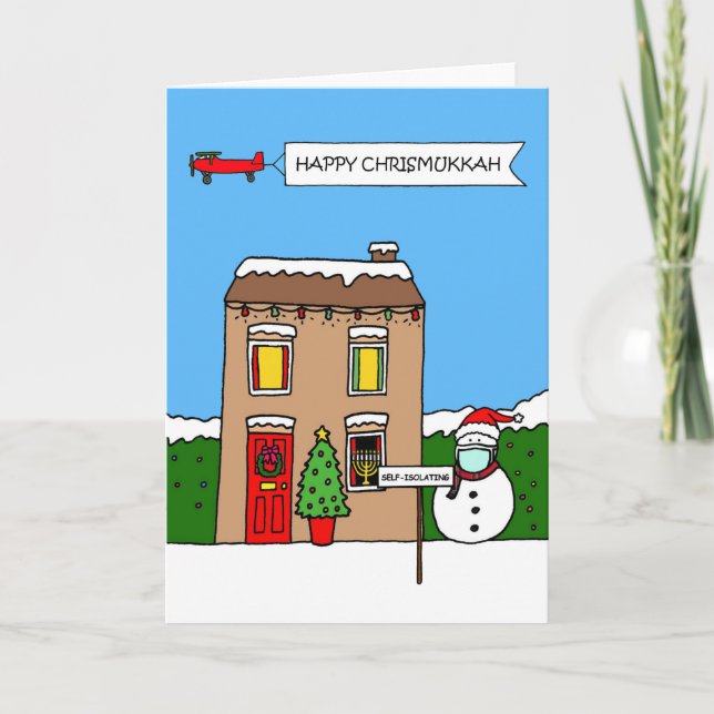 Carte Heureux Chrismukkah Cartoon Maison d'auto-isolemen (Devant)