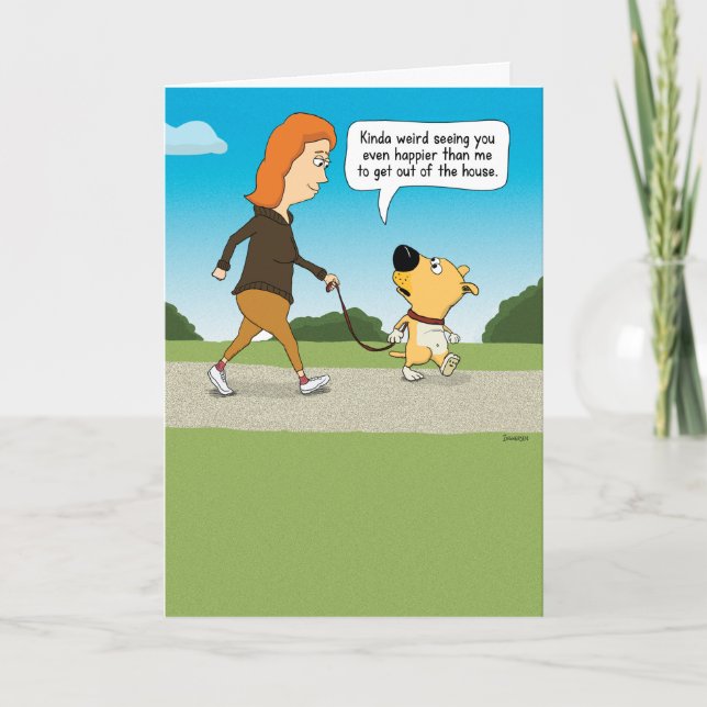 Carte Heureux de sortir de la maison avec un chien (Devant)