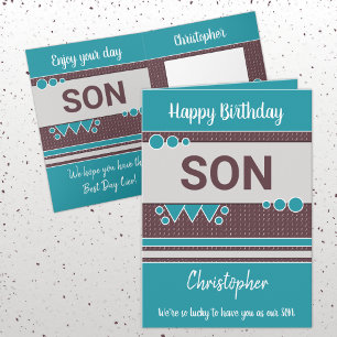 Carte Heureux de t'avoir un fils marron et turquoise ann