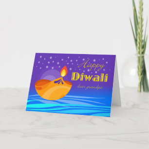 Carte Heureux Diwali pour grand-père, Diya et les étoile