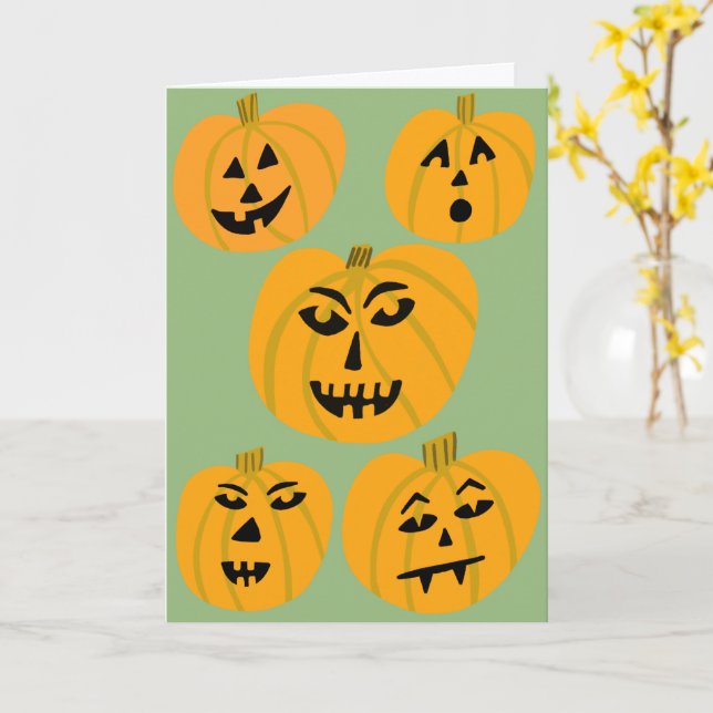 Carte HEUREUX HALLOWEEN Citrouille Jack-O-Lanterns (Fleur jaune)