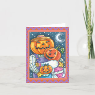 Carte HEUREUX JACK-O'-LANTERN FAMILLE, COLORÉ & CUTE Bla