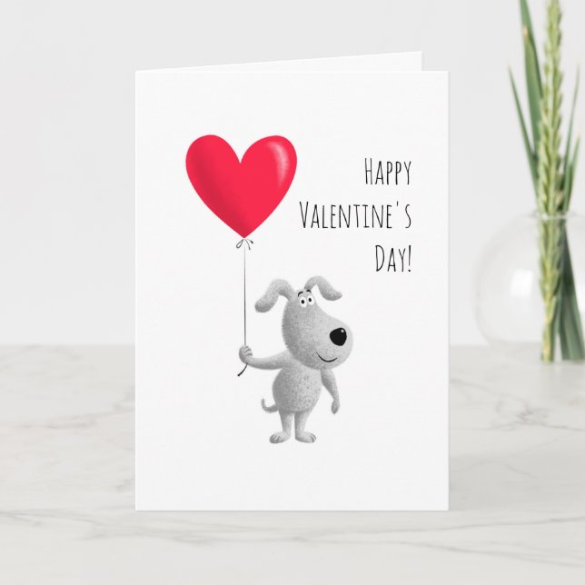 Carte Heureux Valentine's Red Heart Balloon mignon Chien (Devant)