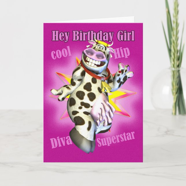Carte Hey Birthday Girl mignonne Cow Posing Card (Devant)