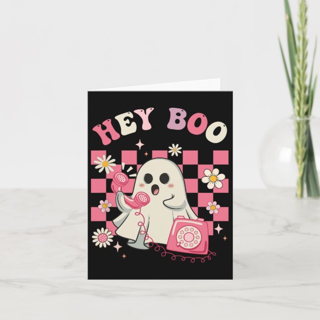 Carte Hey Boo Super mignonne Ghost Funny Halloween femme (Devant)