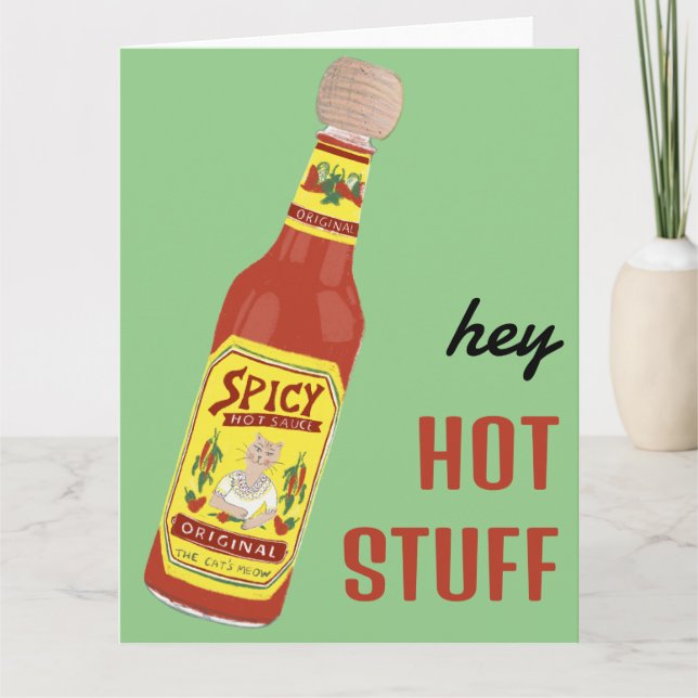 Carte HEY HOT STUFF Sauce piquante Cute Cat Saint-Valent (Devant)