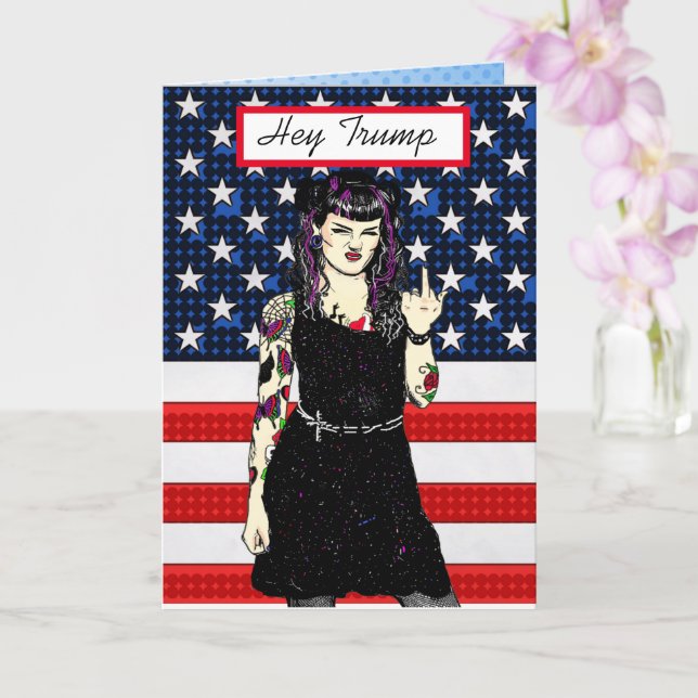 Carte Hey Trump Girl Flipping Bird Anti Trump (Orchidée)