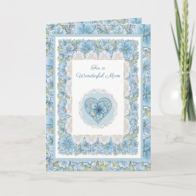 Carte Hibiscus & dentelle TURQUOISE (Devant)