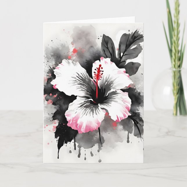 Carte Hibiscus - Fleurs aquarelle (Devant)