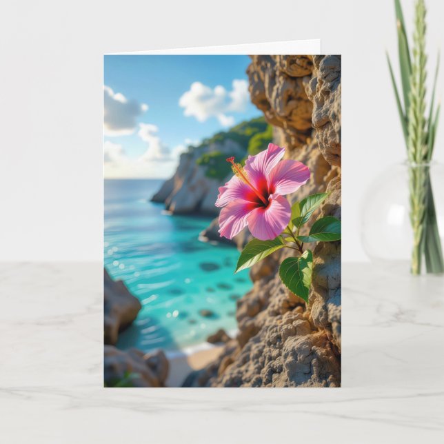 Carte Hibiscus rose fuchsia d'anniversaire poussant sur  (Devant)