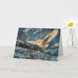 Carte Hibou au clair de lune : Effraie dans une prairie