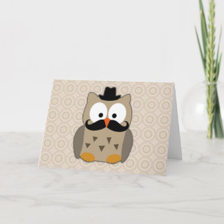 Carte Hibou avec Moustache et Casquette