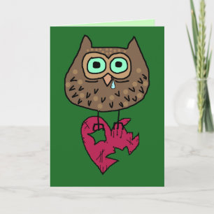 Carte Hibou de dessin animé triste avec cœur déchiré et 
