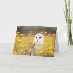 Carte Hibou de grange dans le domaine de fleur jaune
