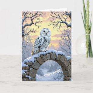 Carte Hibou des neiges d'anniversaire sur une arche de p