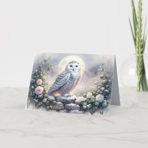Carte Hibou des neiges dans un jardin d'hiver au clair d