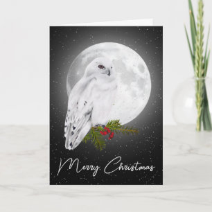 Carte Hibou des neiges de Noël au clair de lune