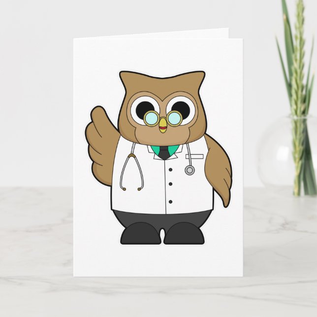 Carte Hibou en médecin avec stéthoscope (Devant)