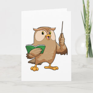 Carte Hibou enseignant avec livre et pointeur