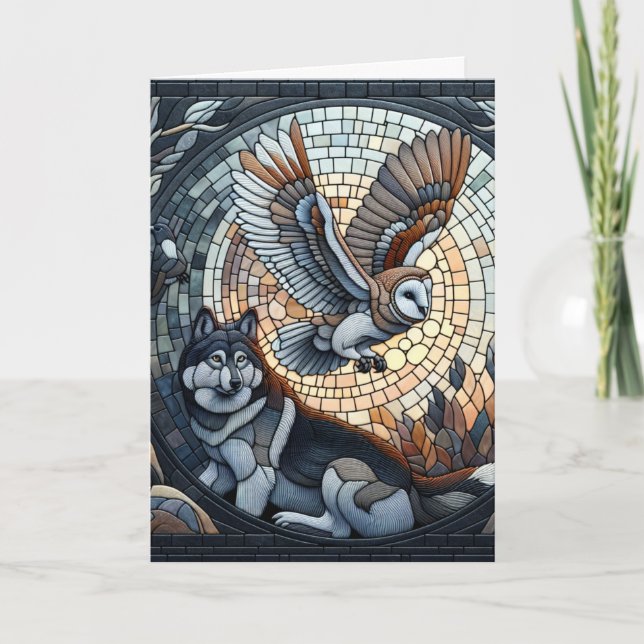 Carte Hibou et loup Mosaic Ai Art | Vide (Devant)