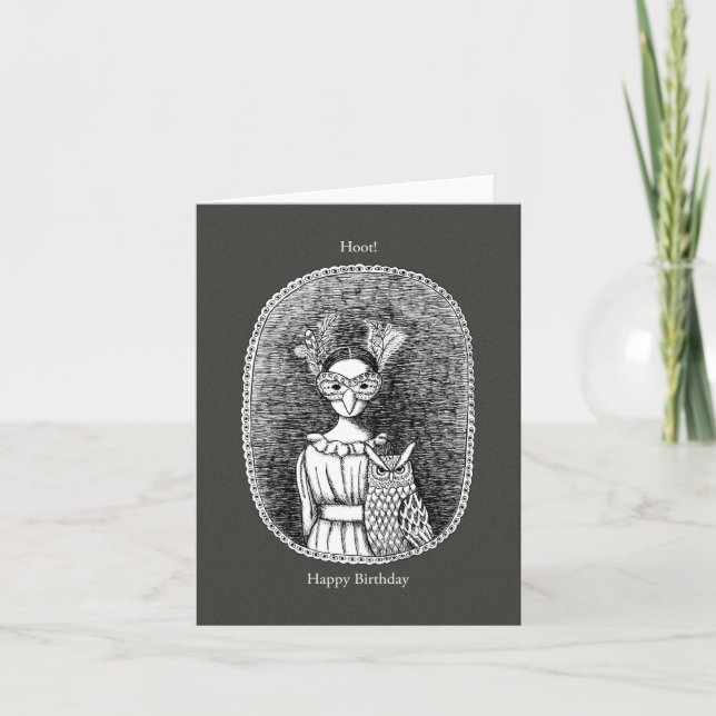 Carte Hibou et masqué dame Horror Goth Art Anniversaire (Devant)