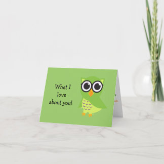 Carte Hibou mignon "ce qui j'aime au sujet de vous" le