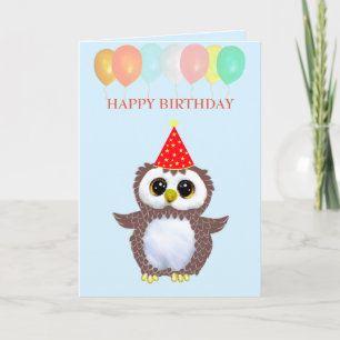 Carte Hibou mignon et vœux d'anniversaire modifiables su
