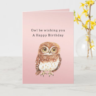 Carte Hibou Rose Pâle Je Vous Souhaite Un Joyeux Anniver