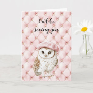 Carte Hibou touffes or rose vous verrons