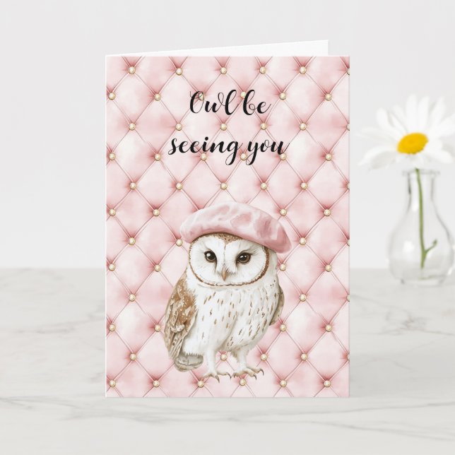 Carte Hibou touffes or rose vous verrons (Petite plante)
