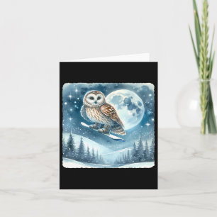 Carte Hiboux surplombant Le Paysage De Neige Lune. Sno