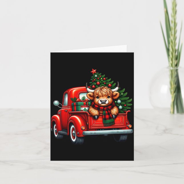 Carte Highland Cow In Truck Farm Farmer Christmas Cow Ca (Devant)