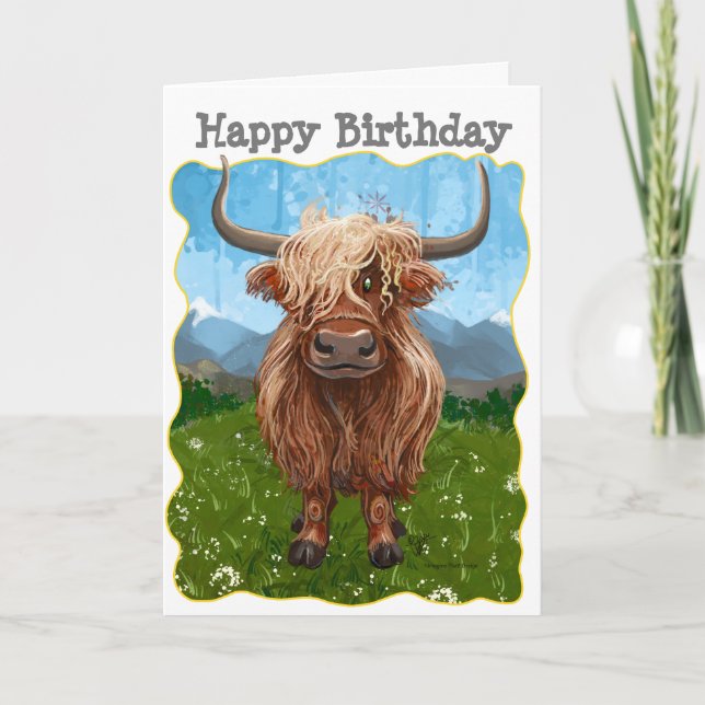 Carte Highland Cow Joyeux anniversaire (Devant)