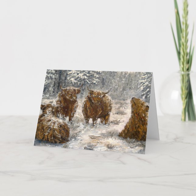 Carte  Highland Soul: Whimsical Snowy Cows Vintage (Devant)