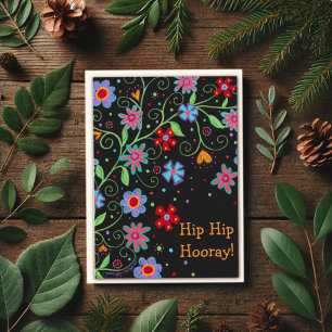 Carte Hip Hip Hourra Floral Amusant