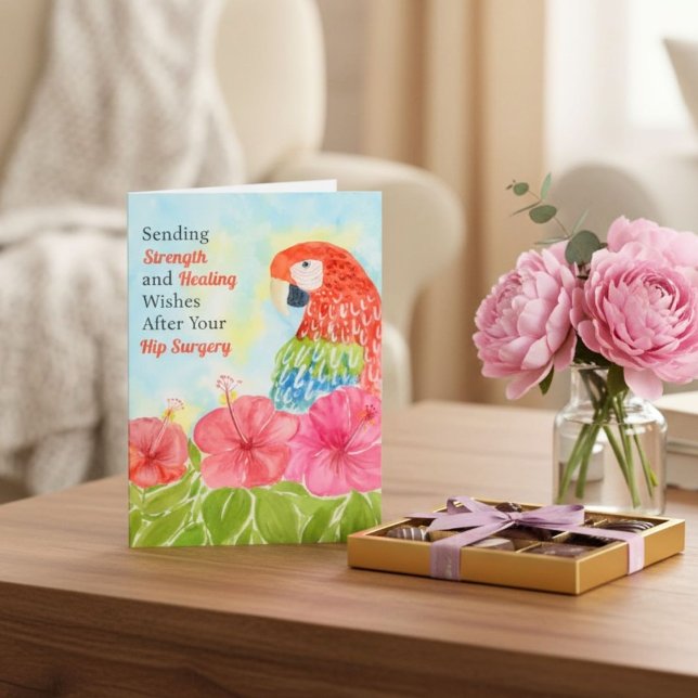 Carte Hip Surgery Healing Scarlet Macaws, Hibiscus (Créateur téléchargé)