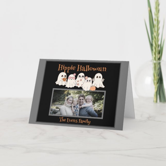 Carte Hippie Halloween Cute hippie Ghosts photo pliée (Devant)
