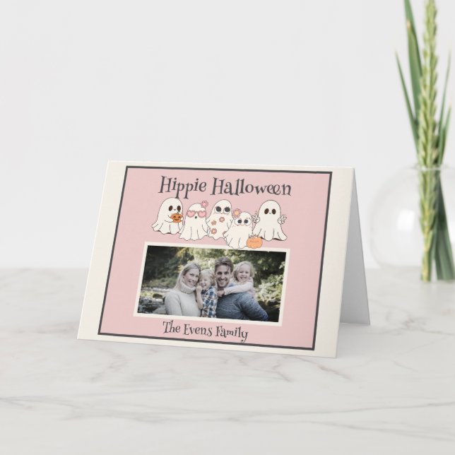 Carte Hippie Halloween Cute hippie Ghosts photo pliée (Devant)