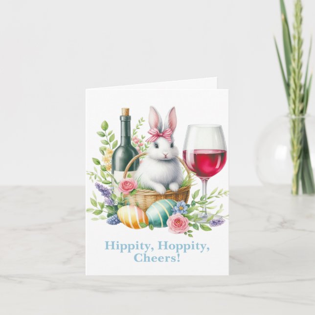 Carte Hippie, Heureux ! Lapin de Pâques & Vin (Devant)